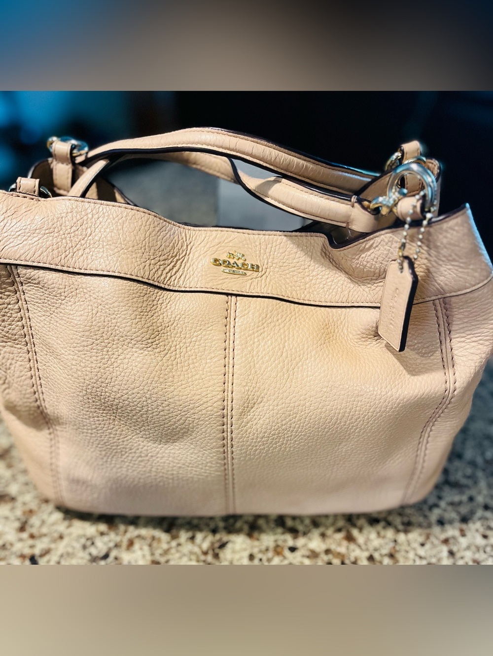 Coach Pebbled Shoulder Bag in Blush Pink with Gold Hardware